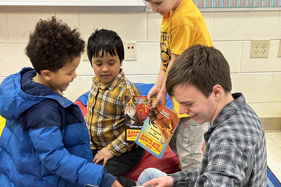 Marcus Studinski '26 volunteered in Todd Elementary's Reading Buddies afterschool program.